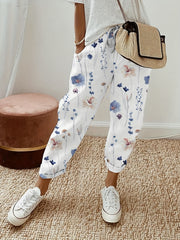 Women's Plus Butterfly Print Elastic Drawstring High Rise Casual Pants