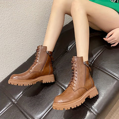 Women's Solid Combat Boots Stylish Round Toe Side Zipper Boots