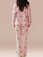 Polka Dot Print Pajama Set Long Sleeve Top & Pants Women's Sleepwear