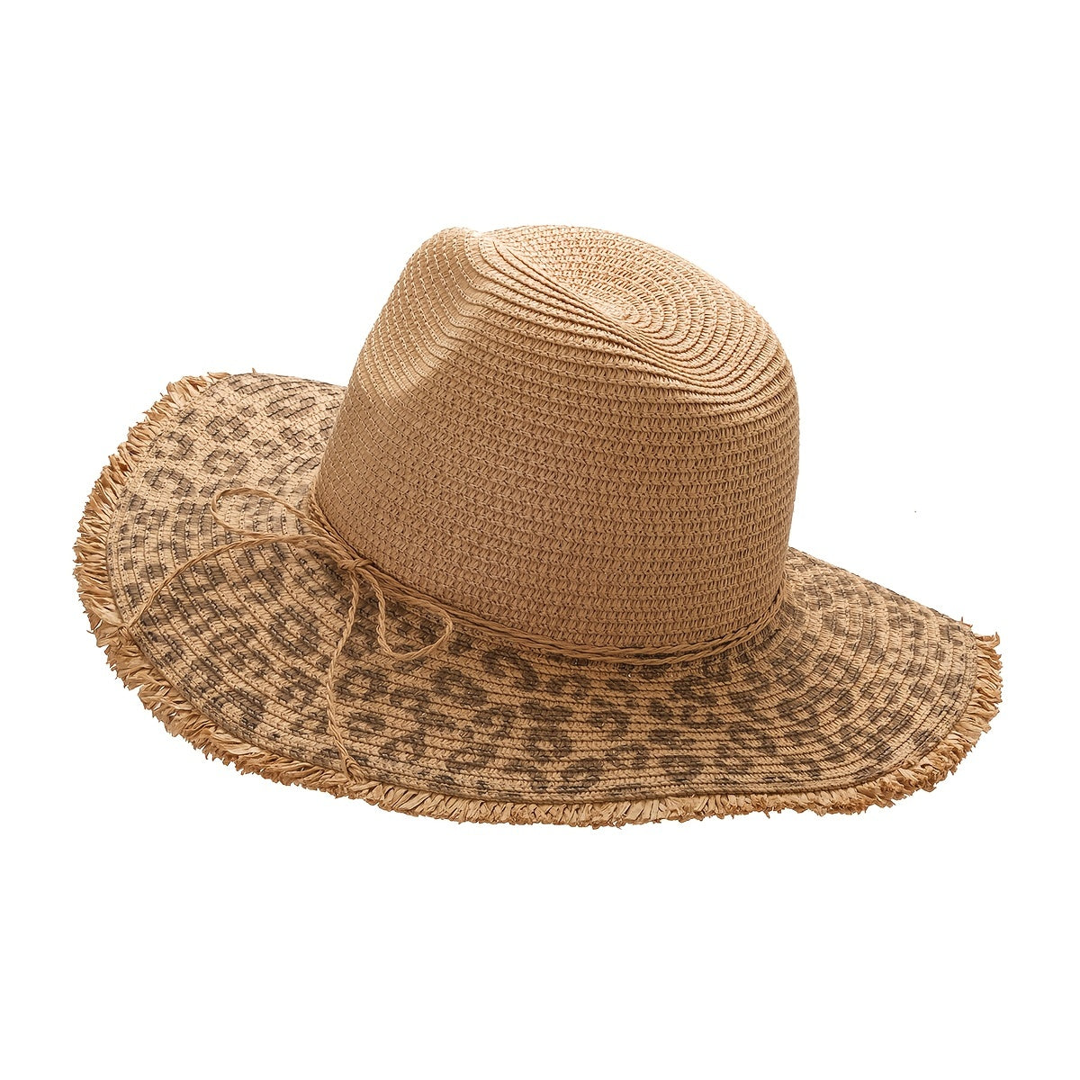 Leopard Raw Edge Fedora Staw Hat Tassel Cowboy Hats For Women