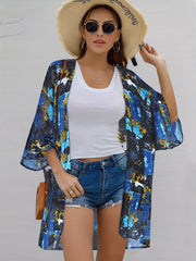 Multicolored Cover Up Shirt V Neck Half Sleeves Non Stretch Beachwear