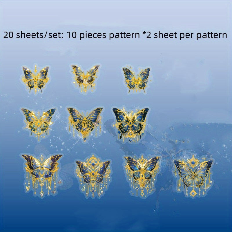 20 Sheets Creative Laser Craft PET Butterfly Stickers