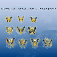 20 Sheets Creative Laser Craft PET Butterfly Stickers