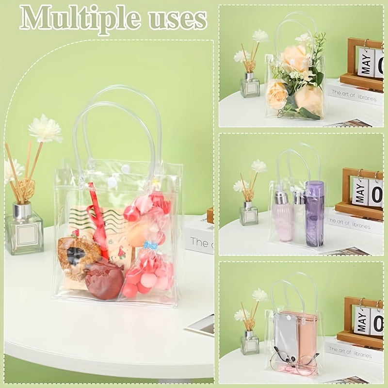 6pcs Transparent Gift Bags With Handle Reusable Plastic Small Gift Wrap Tote