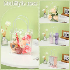 6pcs Transparent Gift Bags With Handle Reusable Plastic Small Gift Wrap Tote
