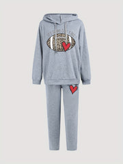 Women's Plus Leopard Rugby & Heart Print Hoodie & Sweatpants Set
