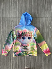 Flower Kitty Garden Hoodie Long Sleeve Sweatshirt