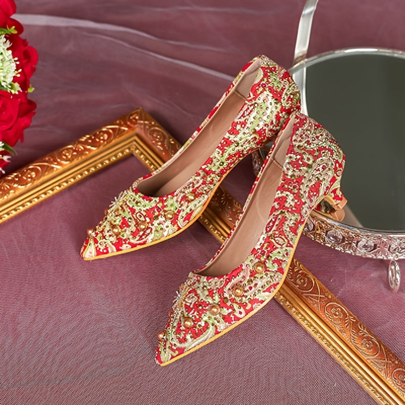 Pointed Toe Kitten Heel Pumps Slip-on Wedding Shoes