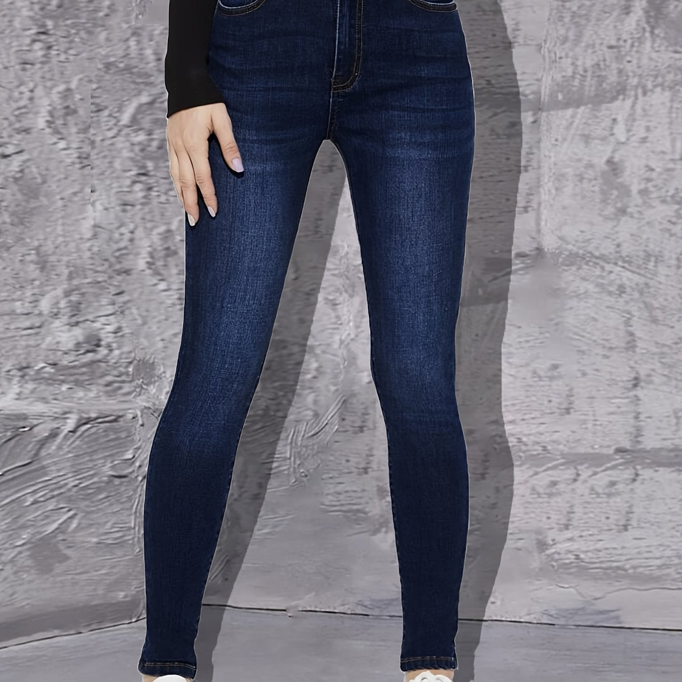 High Rise Dark Skinny Jeans High Waist Plain Stretchy Tight Fit Denim Pants