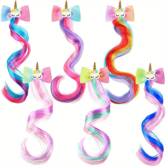 6pc Colorful Sequin Bow Unicorn Hair Clips Girls Accessories