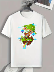 Green Trees Print Men's Graphic T-shirt for Summer
