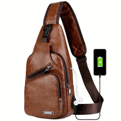 Men's Crossbody Bag With USB Charging Port Outdoor Shoulder Bag