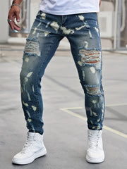 Slim Fit Ripped Jeans Men's Casual Street Style Denim Pants