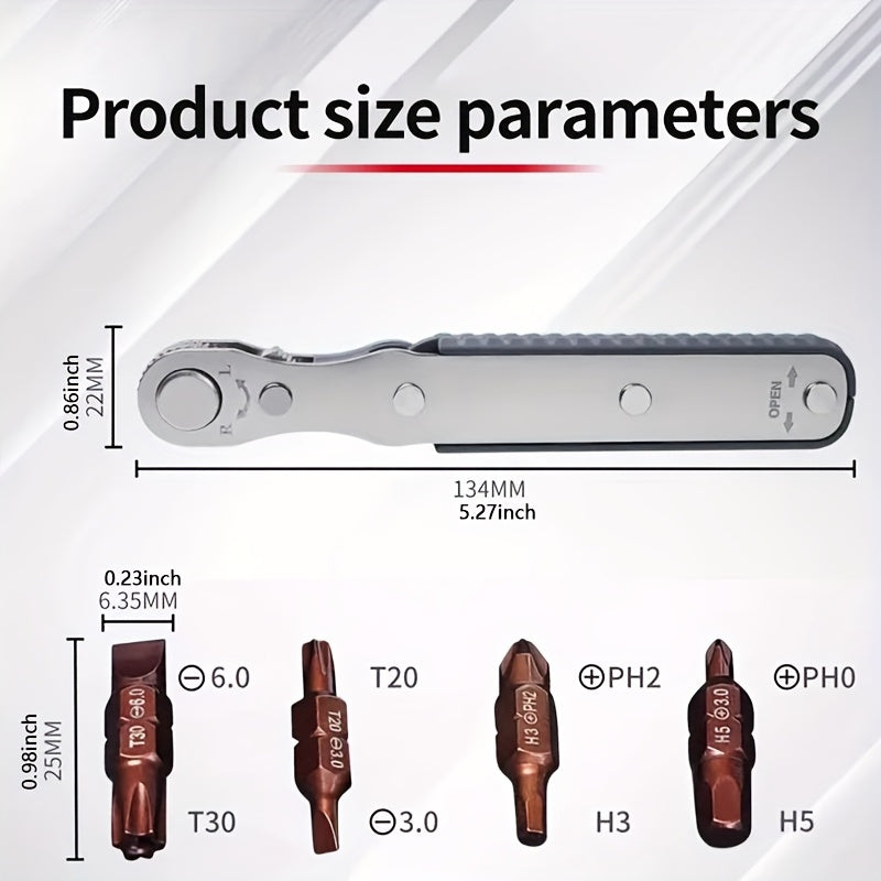 Portable Bidirectional Ratchet Screwdriver Wrench