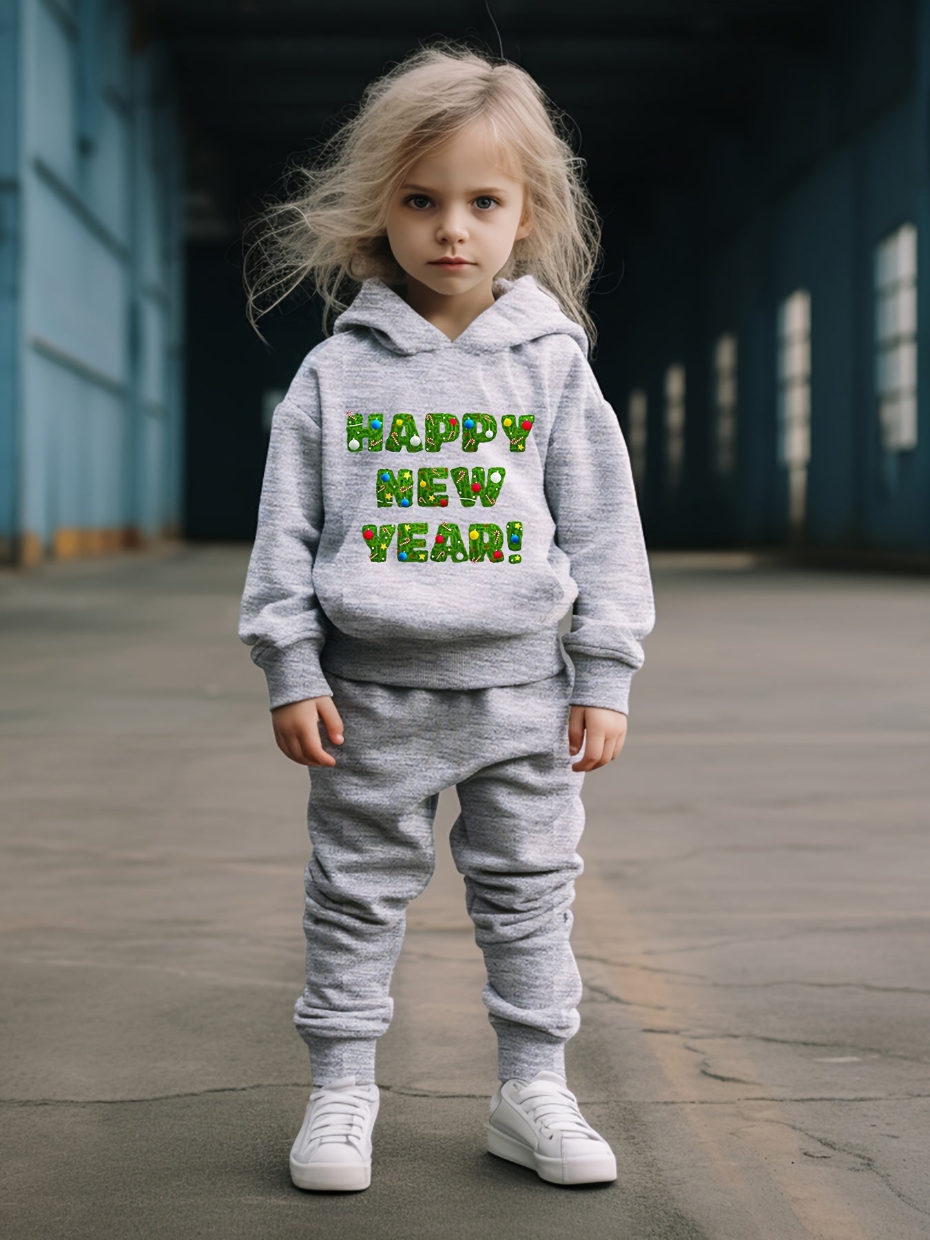 OERYUI Happy Year Hooded Pullover Pants Set for Boys & Girls