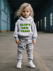 OERYUI Happy Year Hooded Pullover Pants Set for Boys & Girls