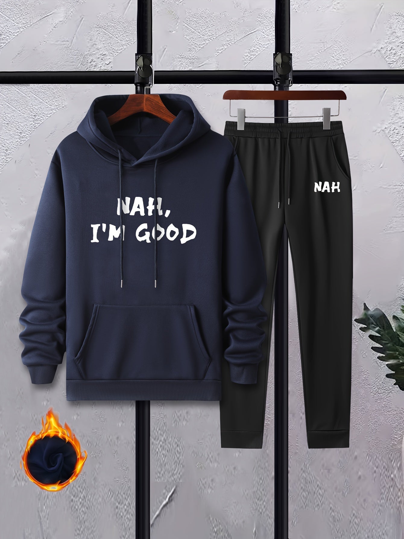Men's Casual Crew Neck Long Sleeve T Shirt Hooded Sweatshirt Set