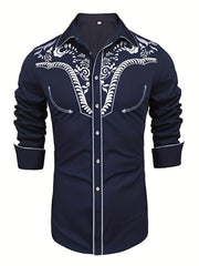 Western Cowboy Men's Long Sleeve Embroidered Shirt Spring Fall Vacation Resort