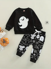 Pumpkin Graphic Pullover Top & Pants 2pcs Set