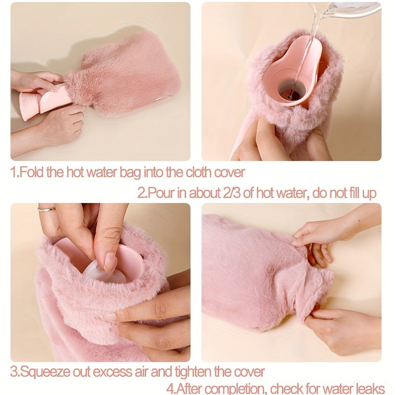 Portable Hot Water Bag with Plush Cover Large Capacity PVC Hand Warmer