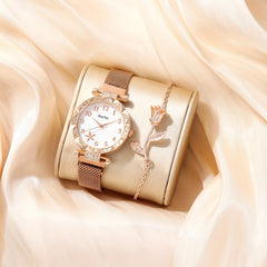 Rhinestone Quartz Wrist Watch & Jewelry Set - Children's Gift