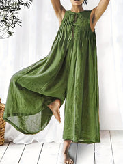 Casual Ruched Wide Leg Jumpsuit Sleeveless Drawstring Summer Jumpsuit