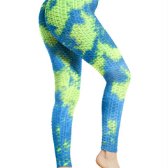 Tie Dye Seersucker Yoga Pants Honeycomb High Stretch Leggings