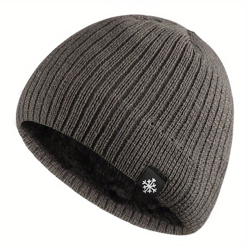 Snowflake Label Patch Knitted Beanie Unisex Warm Knit Hat