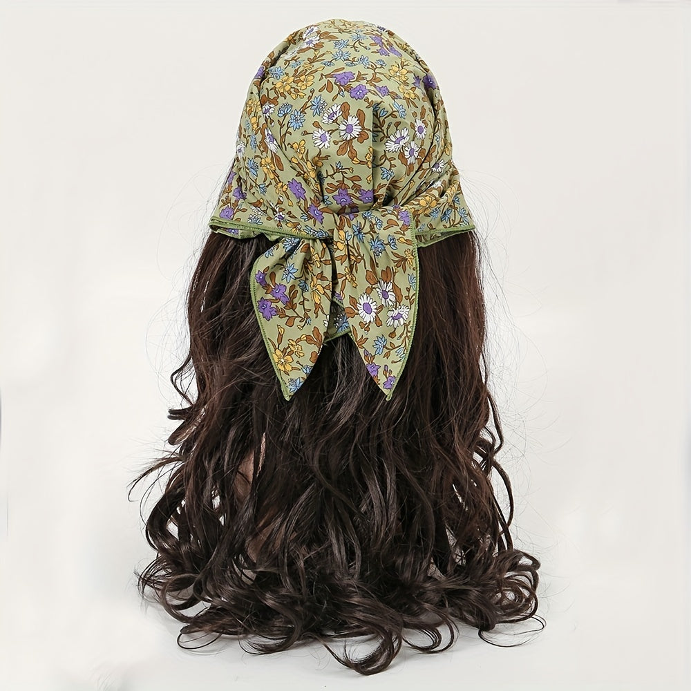 Floral Print Square Scarf Solid Bandana Women Head Wrap Necke...