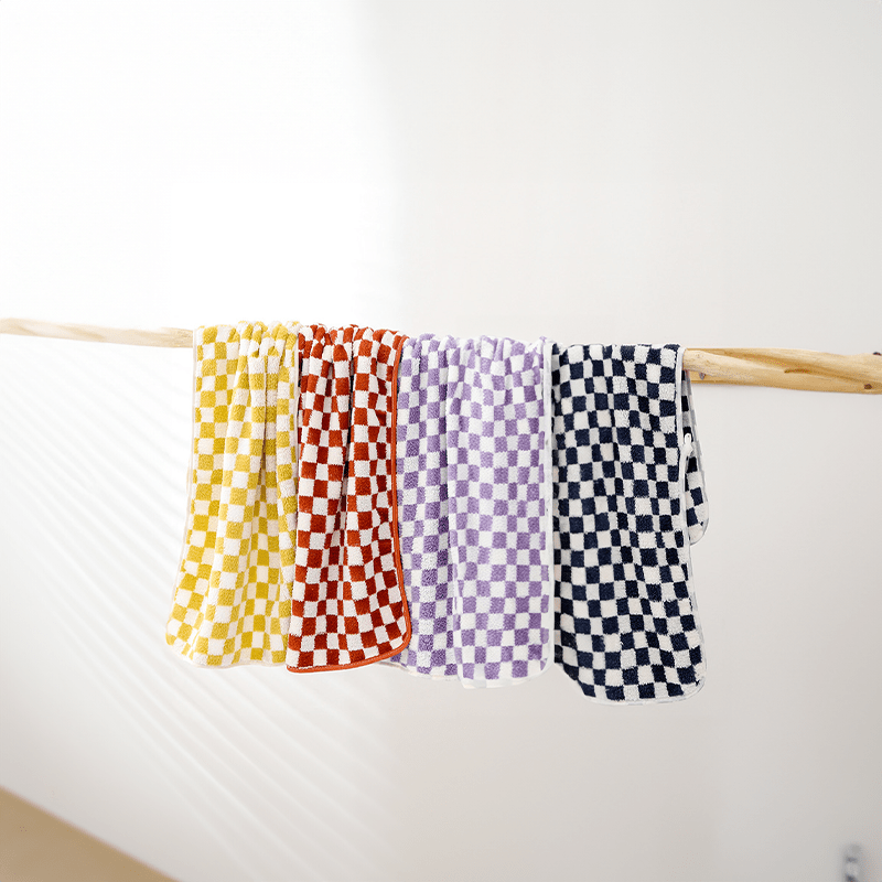 4pcs Checkered Pattern Hand Towel Soft Skin-friendly Face Towel