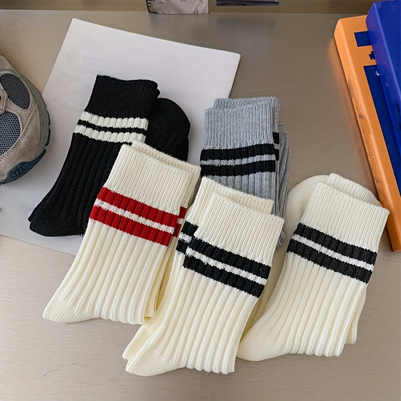 10 Pairs Men's Striped Socks Breathable Casual Outdoor Crew Socks