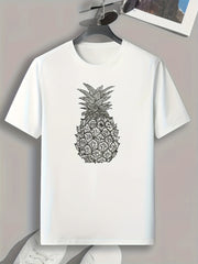 Men's Pineapple Print Graphic Tee for Summer