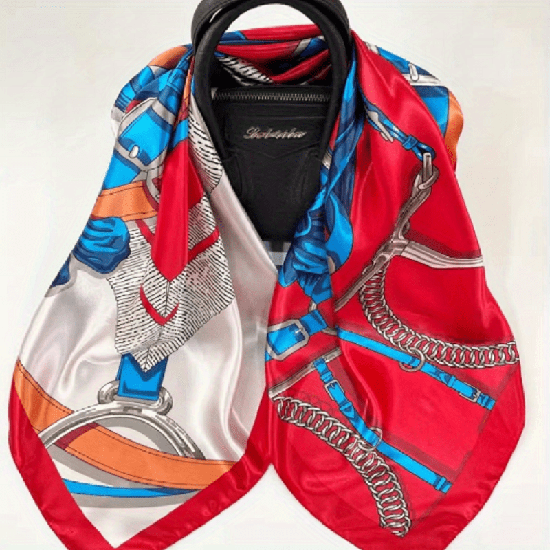 Vintage Chain Print Square Scarf Bandana Windproof Head Wrap Women Outdoor
