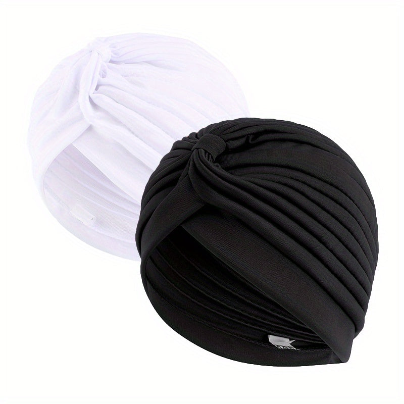 2pcs Knot Crinkle Turban Cap & Headwrap Elastic Head Scarf Bonnet
