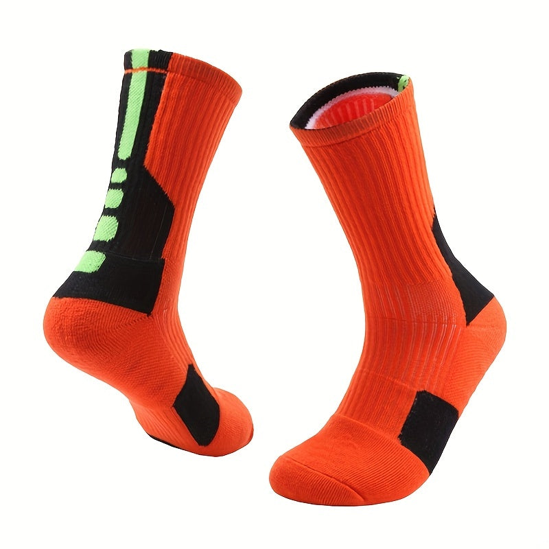 Men's Non-Slip Crew Socks - Basketball Wear-Resistant Polyester Socks