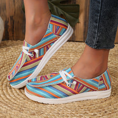 Striped Canvas Casual Shoes Lightweight Sneakers Lace Up Loafers
