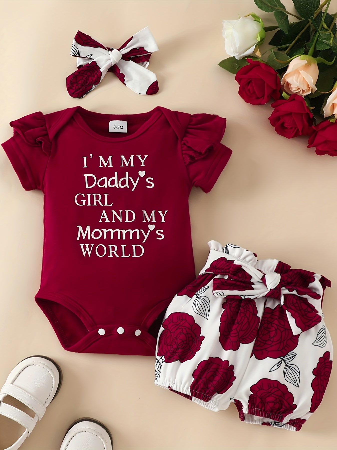 Daddy's Girl, Mommy's World Onesie Set with Floral Shorts