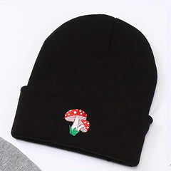 Red Mushroom Embroidery Beanie Cartoon Elastic Skull Cap