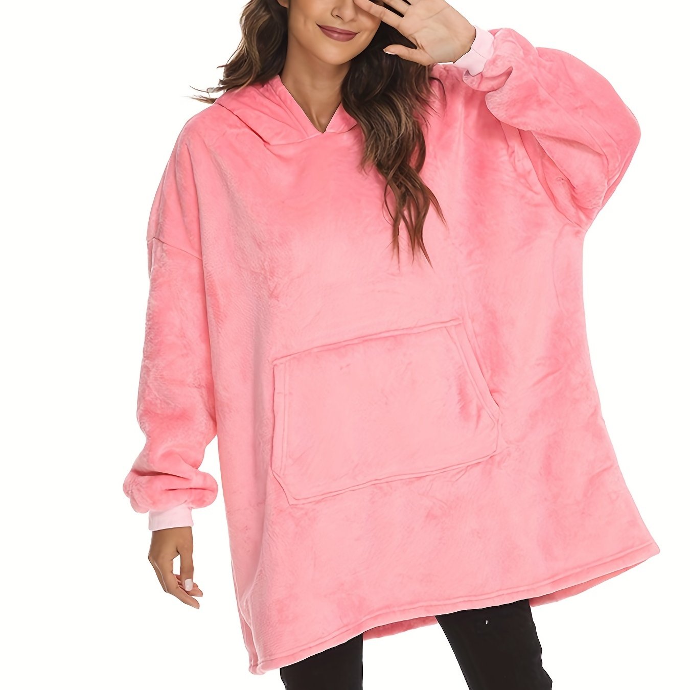 Plush Hooded Lounge Top Soft & Comfy Long Sleeve With Pockets
