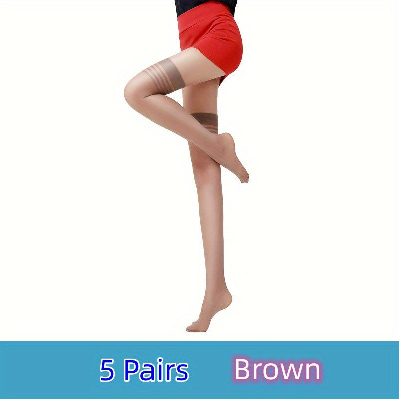 5 Pairs Striped Thigh High Stockings Sheer Over The Knee Socks Women's Stockings