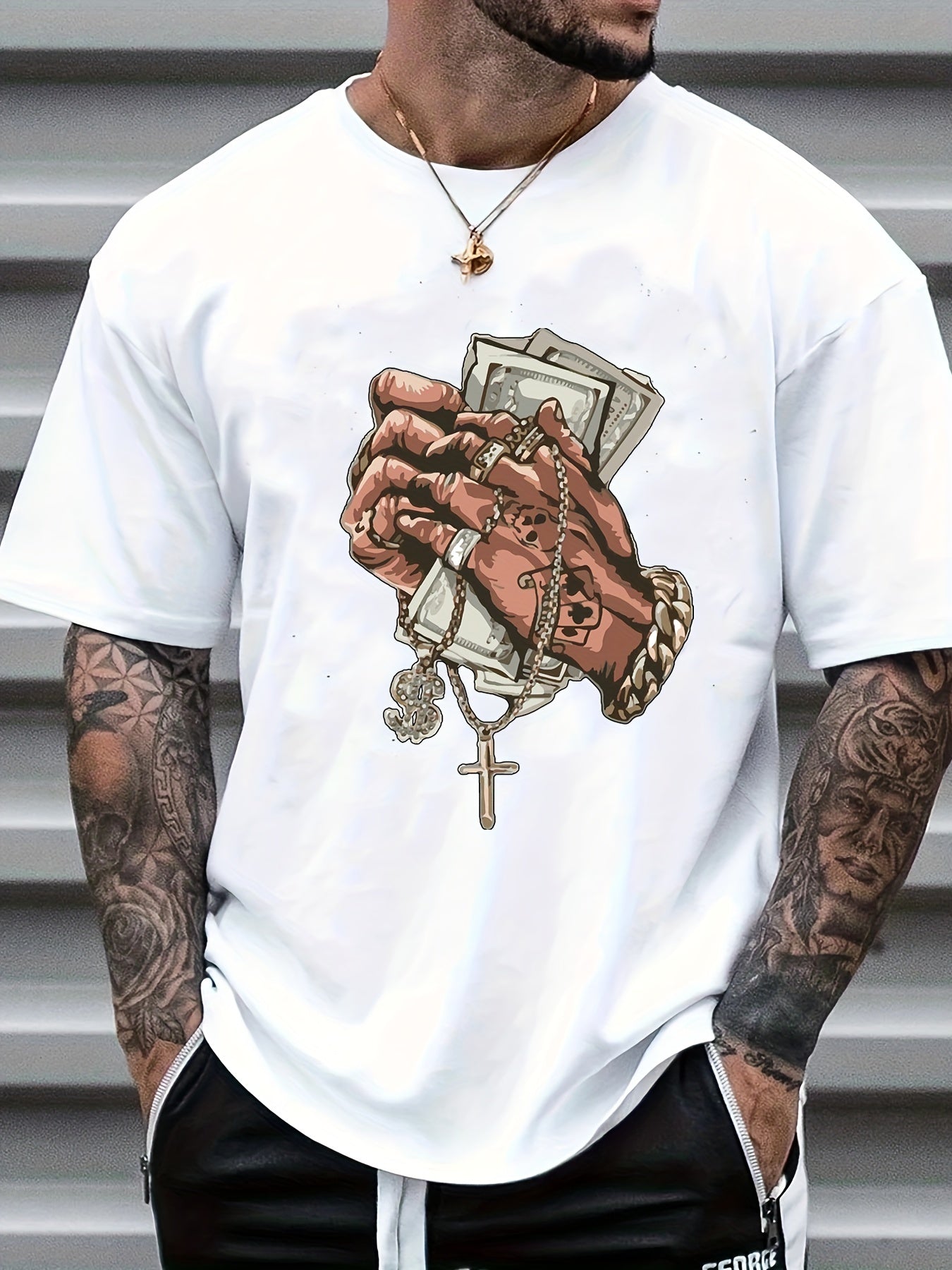 Money Print Men's T shirt, Round Neck Short Sleeve Tops