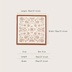 Brown Flower Print Bandana Satin Square Scarf Boho Necke...