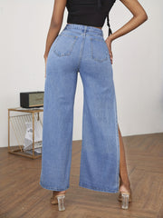 Loose Fit High Rise Denim Pants with Ripped Holes