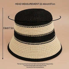 Wide Stripe Knitted Bucket Hat Casual Block Sunscreen Cloche Hats
