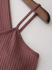 Waffle Loungewear Set: Top, Cami, Shorts