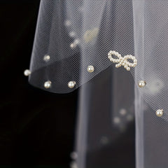 Double Layer Bridal Head Veil Comb Faux Pearl Wedding Hair Accessory
