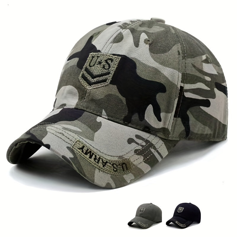 Camouflage Cotton Adjustable Mens Peaked Cap With U S Embroiderey