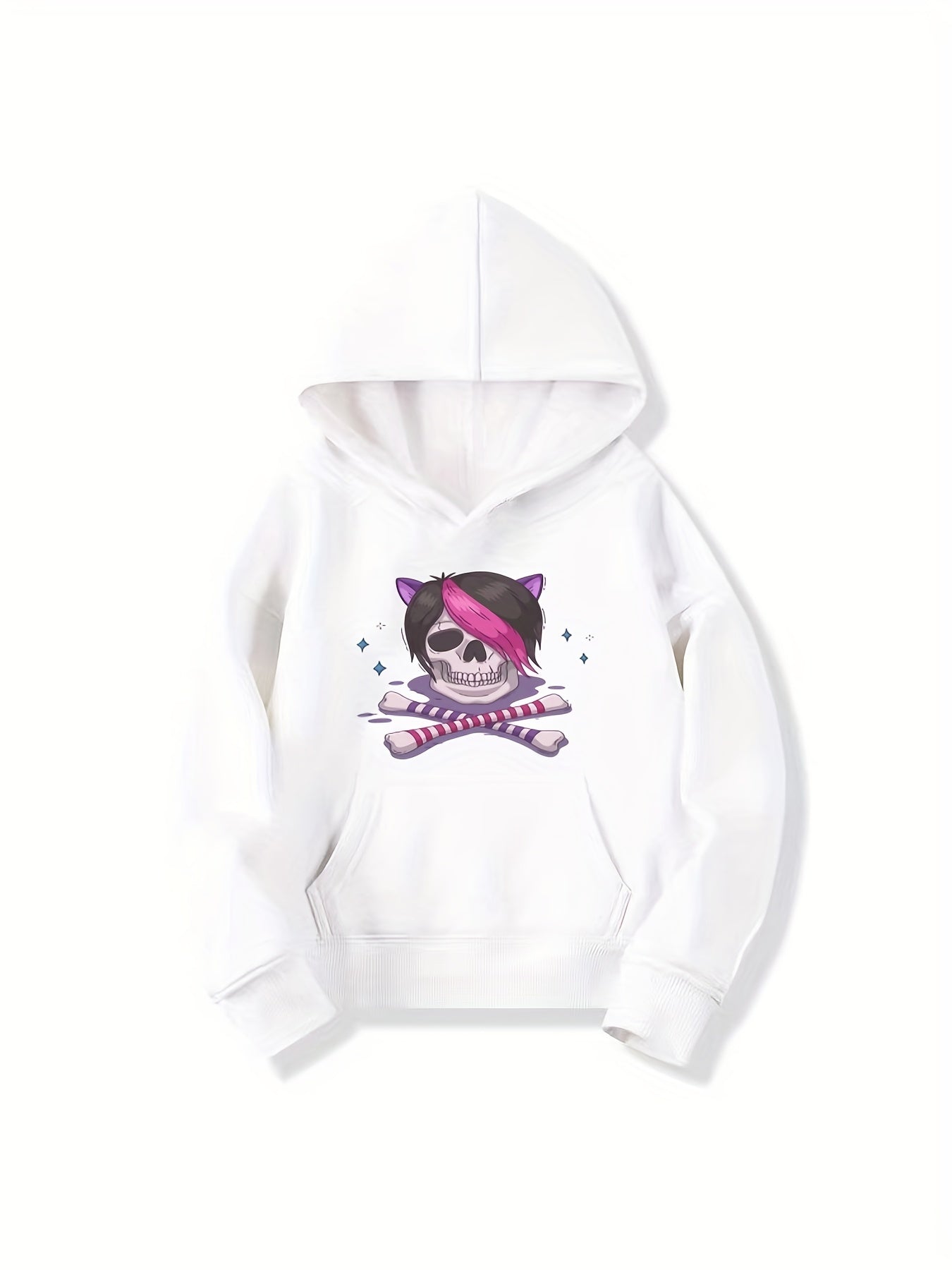 Skull & Bones Pattern Smart Hoodie Girls Halloween Party Top Pullovers