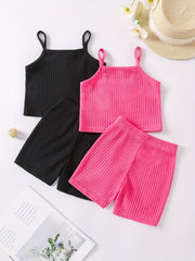 Toddler Girls Ribbed Crop Cami Top & Track Shorts Set
