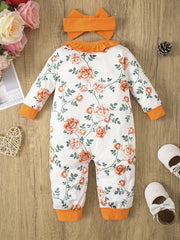 Baby Girls Floral Romper With Headscarf
